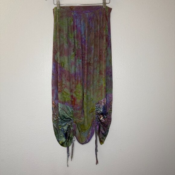 Y2K Skirt Modern does Y2K 00s Tie Dye Ruched Artwear Fairy Punk Skirt | L/XL - Picture 9 of 12